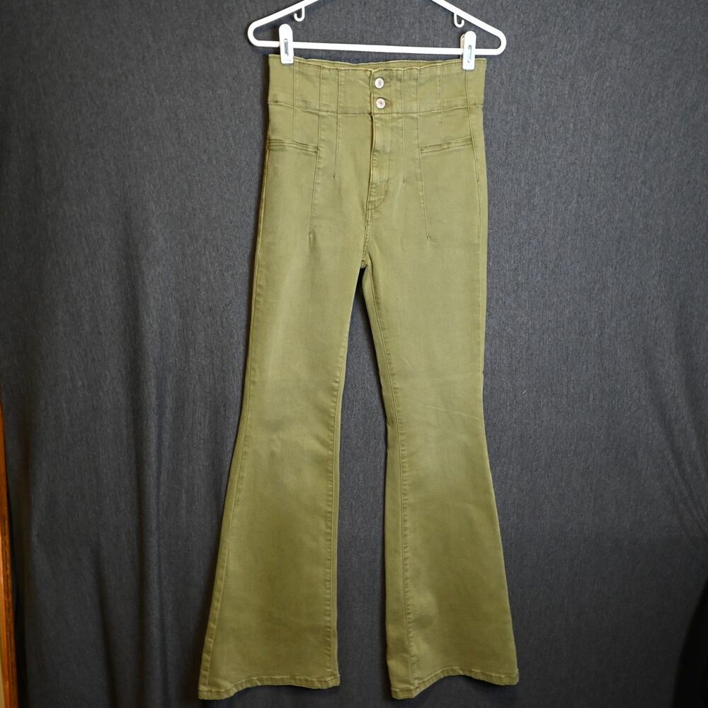 We the Free Women's 27 (26x31) Jayde Olive Green High Rise Flare Jeans